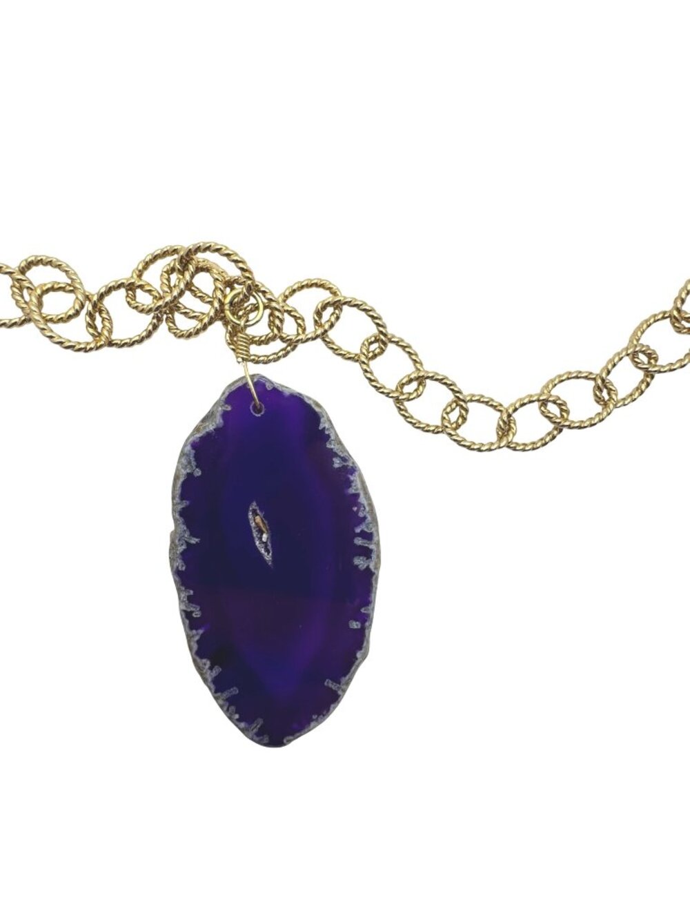 Bellezza Italy Purple Geode Slice Gold-Tone Chain Necklace Agate Pendant 32"